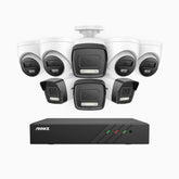 H500P - Zestaw do Monitoringu PoE 8 Kamery (4 Tubowa & 4 Kopułkowa) 3K z 8-Kanałowy Rejestratorem NVR, Noktowizja Pelny Kolor & EXIR, rozdzielczość 3072*1728, przysłona f/1.6 (0.005 Lux), detekcja ludzi i pojazdów, wbudowany mikrofon, IP67